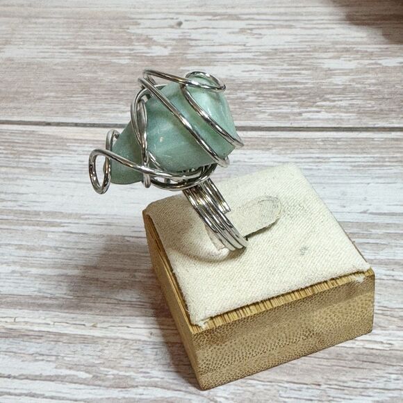 Amazonite Stone Silver Wire Wrapped Ring Bohemian Hippie Boho Size 8 - Picture 2 of 6